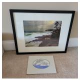 Framed Ocean Scene and Abstract Art