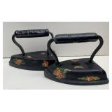 2 Cast Iron No.6 Flat Irons Hand Painted With