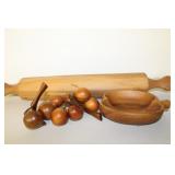 Wooden Rolling Pin and Accessory Set