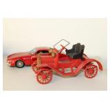 Two Red Toy Cars with Metal Construction