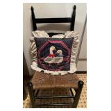 Satin Black Ladder Back Side Chair W/Wicker Seat