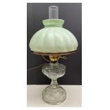 Electrified Oil Lamp W/Satin Light Green Shade