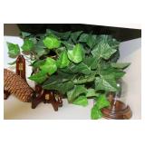 Brass Colored  Planter With Faux Ivy Decor