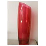 Red Glass Vase with Inclined Rim