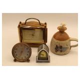 Vintage Clocks and Ceramic Oil Lamp