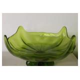 Green Glass Viking Bowl With Wavy Edges
