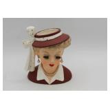 Lady Head Vase with Hat and Earrings
