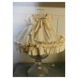 Vintage Glass Oil Lamp with Fabric Shade
