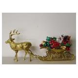 Brass Reindeer and Sleigh Decor Set