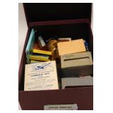 Office Supplies in Burgundy Storage Box
