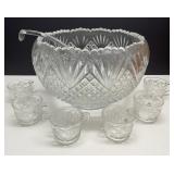 Smith Glass Cut Glass Diamond Cut Punch Bowl