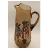 Hand-Painted Brown Glass Pitcher