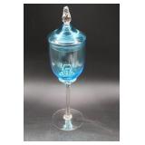 Blue Glass Lidded Goblet with Twisted Stem