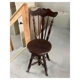 Wooden Swivel Chair with Carved Backrest
