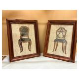 Framed Needlepoint Art Depicting Antique Chairs