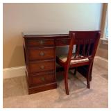 Wooden Desk with Glass Top and Matching Chair