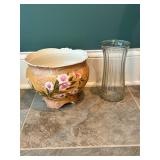 Hand-Painted Ceramic Planter With Floral Design an