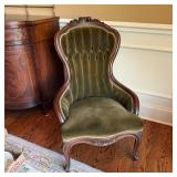 Velvet Upholstered Carved Wood Armchair (1)