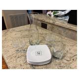 Glassware and Square Plates Set with Etched S� De
