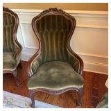 Velvet Upholstered Carved Wood Armchair (2)