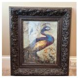 Framed Peacock Artwork with Ornate Wooden Frame