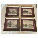 Four Framed Antique Engravings Depicting Rural Fre