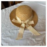 Two Straw Hats with Ribbons and Display Stand