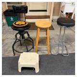 3 Barstools and 1 Foot Stool in Mixed Styles and M