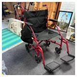 Red Transport Wheelchair with 18.5-Inch Seat Width