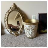 SyrocoWood Gold Oval Wall Mirror & Trash Bin