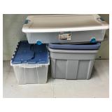 Stack of Three Plastic Storage Bins With Lids