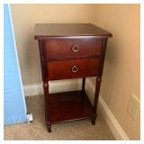 Wooden Side Table with Two Drawers and Lower Shelf