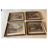 Four Fox Hunting Wall Art Prints, Framed