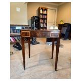 Vintage Wood Side Table with Leather Inlay and Cas