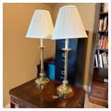 Brass Table Lamps with Shades, 29 Inches Tall
