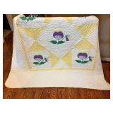 Hand-Stitched Quilt with Pansy Applique Design