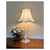 Murano Glass Table Lamp With Pink Floral Details a