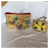 Two Handwoven Straw Bags w/ Fruit and Floral Desig