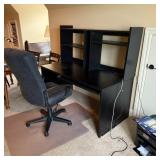 Black Desk W/ Shelf, Matching Chair, and Mat
