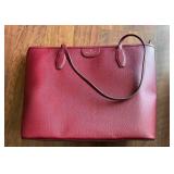 Vtg Red Leather Handbag With Strap