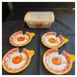 Vtg Pumpkin-Themed Ceramic Dish Set