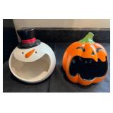 Vtg Ceramic Snowman & Pumpkin Decor