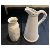 Vtg White Ceramic Pitcher and Vase