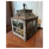 Vtg Metal Lantern With Glass Panels