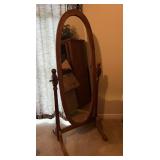 Vtg Wooden Cheval Standing Mirror