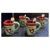 4 Vtg Ceramic Mugs with Spoons