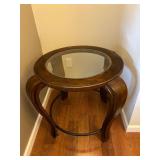 Round Wooden Side Table W/Glass Top