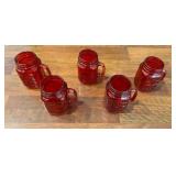 5 Vtg Red Glass Mason Mugs