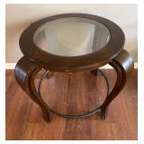 Round Wood and Glass Side Table