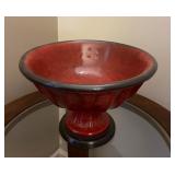 Vtg Red Ceramic Pedestal Bowl 14ï¿½ï¿½x9ï¿½ï¿½